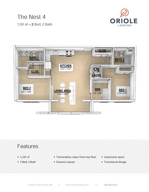 2 bedroom 2 bathroom floor plan C at Oriole Landing, Lincoln